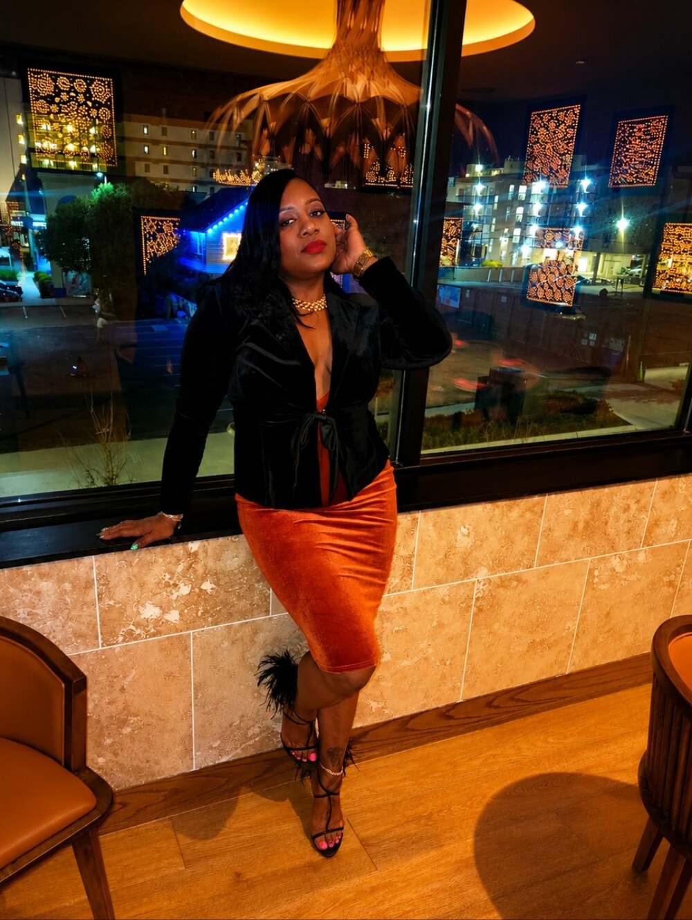 Fashion Nova Burnt Orange Velvet Maxi Dress - Size: Large